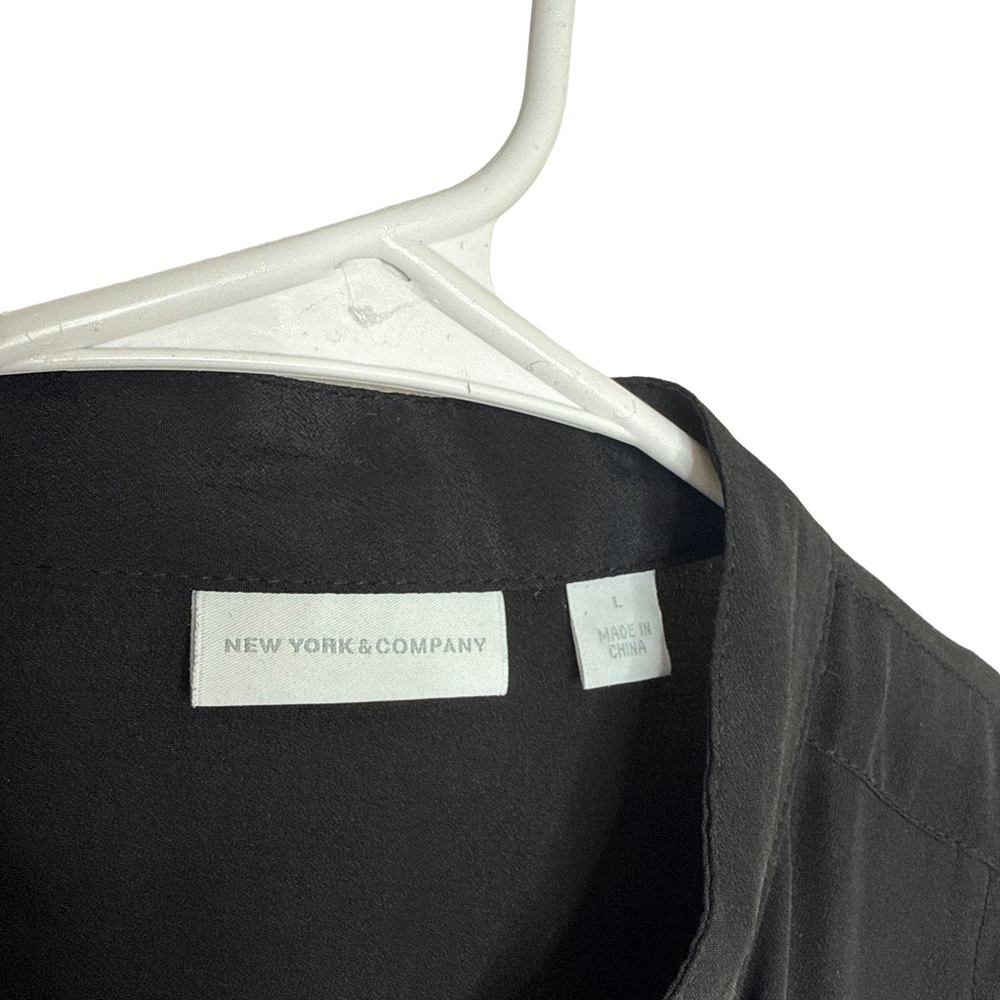 NEW YORK & COMPANY Women’s Classic Black Button Tie Shirt Dress Knee Length Sz L - Picture 2 of 10